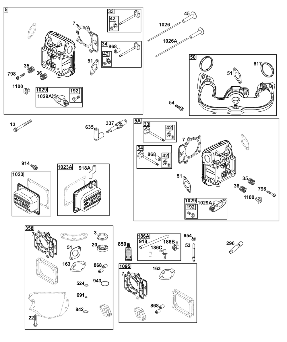 Cylinder Head Group Diagram and Parts List for 44U877-0045-G1  Briggs and Stratton Engine